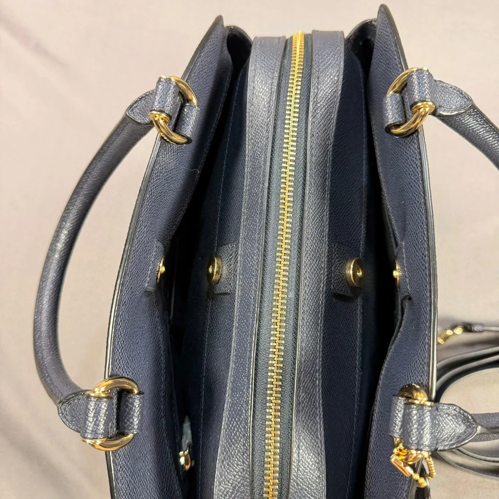 Coach Lillie Carryall Satchel Crossgrain Leather Dark Navy Gold Hardware 91493